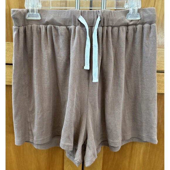 Kikiberry Lounge Sleep Set L Chocolate Brown Top Shorts Stretch Drawstring - Picture 2 of 14